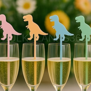 Pastel Dinosaur Drink Stirrers | 6.5&quot; Acrylic Cocktail Stir Sticks for Kids Birthday, Baby Shower, Dino Party Decor