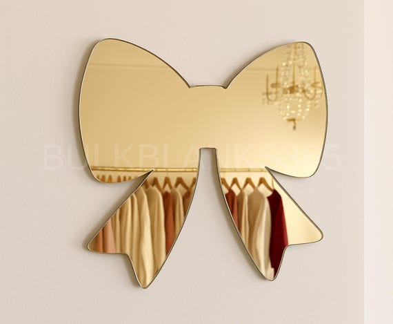 Gold Mirrored Acrylic Bow Wall Decor – 1/8" Thick Cute Statement Mirror for Bedroom, Boutique, or Salon, Bow Party Decor