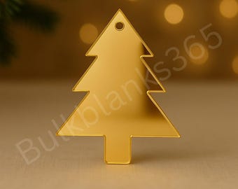 Gold Mirror Christmas Tree Ornament – Acrylic Holiday Ornament Blank, DIY Craft Supply, Laser Cut Tree Shape, Single or Set of 3