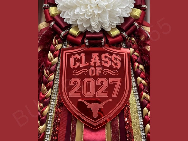 Longhorns Ribbon Class of 2027 Mascot Mum Trinket, Longhorn Homecoming Mum Piece, Red ...