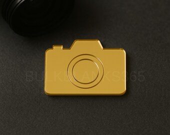 Camera Shape Blank – Gold Mirrored Acrylic Photographer Ornament, Wedding Favor, and Craft Cutout, Photographer Keychain Blank