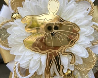 Ballerina Homecoming Mum Trinket | Gold Mirror Acrylic Ballet Dancer Mum Charm | Ballet Shoes Dance Mum Decoration | HOCO Mum Supplies