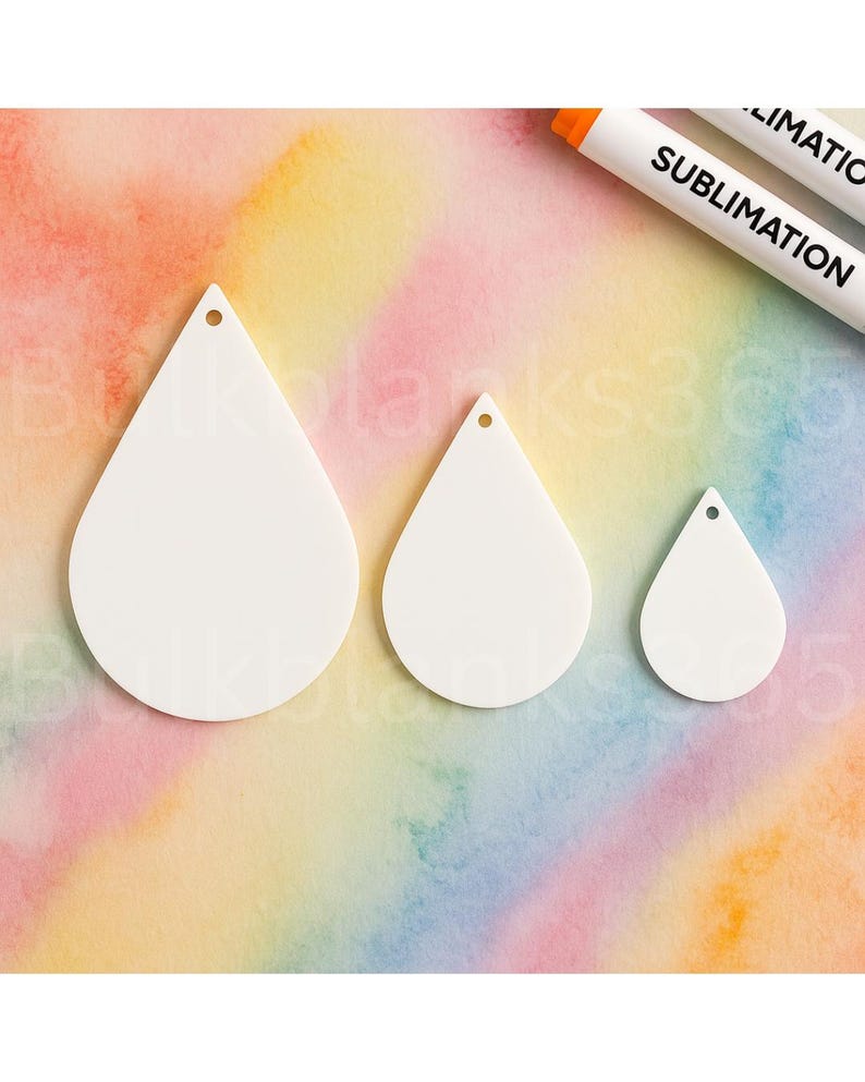 Teardrop Acrylic Blanks, Sets, Double sided, White Sublimation Acrylic Teardrop Earring Blanks | DIY Jewelry Making Supplies image 1