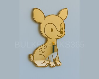 Gold Mirror Deer Wall Decor – Cute Fawn Nursery Mirror, Baby Room Woodland Animal Decor, Laser-Cut Acrylic Fawn, Kids Room Wall Accent