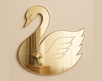Gold Swan Acrylic Mirror Cutout – Balletcore Wall Decor, Coquette Vanity Mirror, Elegant Gold Mirror for Feminine Room or Glam Studio