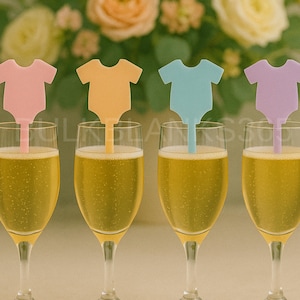 Pastel Onesie Drink Stirrers | 6.5&quot; Acrylic Cocktail Stir Sticks for Baby Shower, Gender Reveal, Wedding & Champagne Glasses