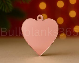 Rose Gold Mirror Heart Ornament – Acrylic Christmas Ornament Blank, DIY Craft Supply, Laser Cut Heart Shape, Single or Set of 3