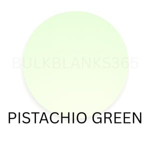 May include: A light green circle with the text "PISTACHIO GREEN" in black, centered below the circle. The watermark "BULKBLANKS365" is faintly visible across the circle.
