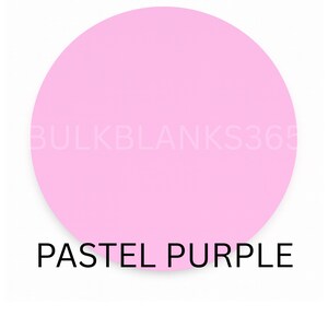 May include: A pastel purple circle with the text "PASTEL PURPLE" in black at the bottom. The words "BULKBLANKS365" are faintly visible in white across the center of the circle.