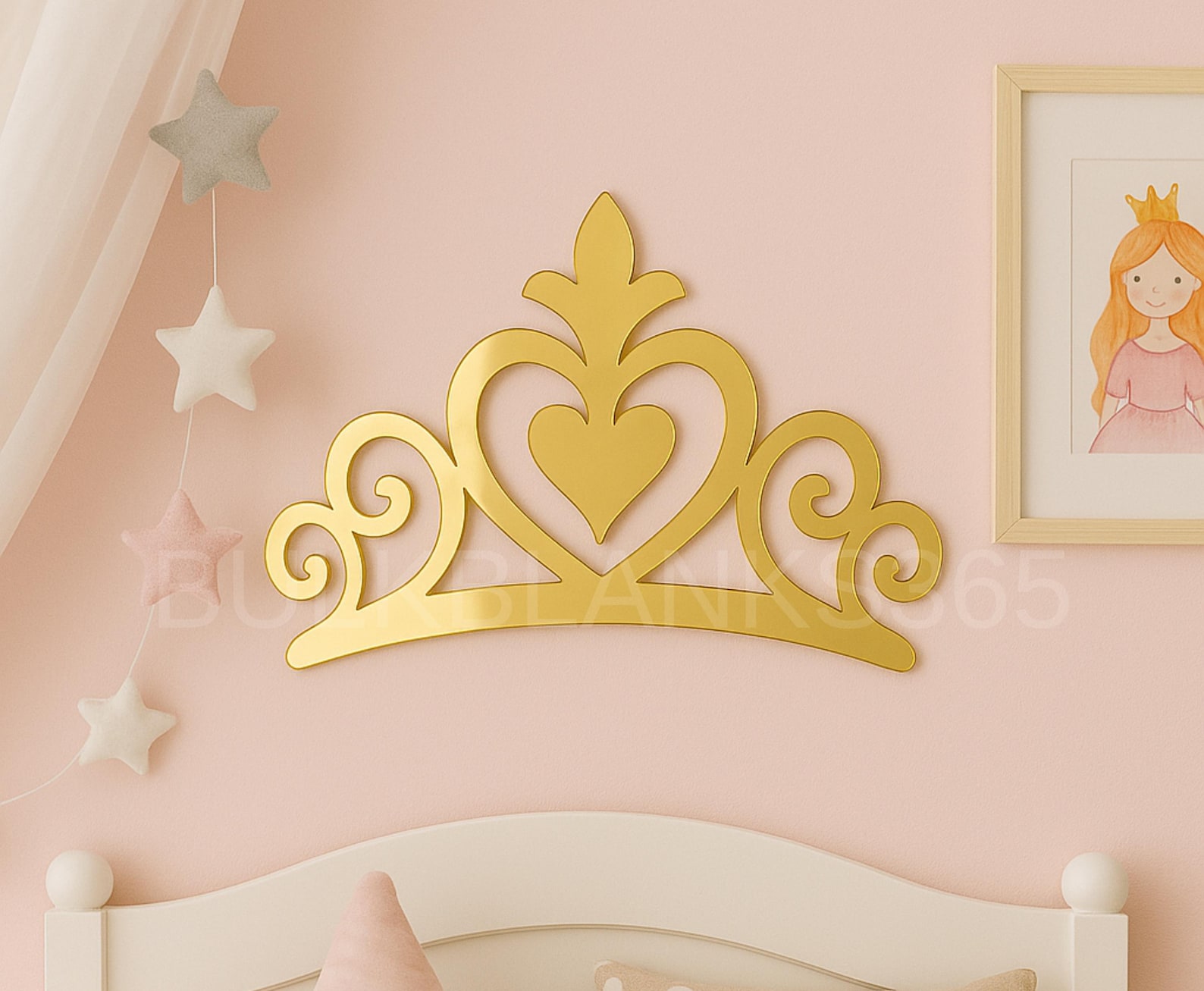 Gold Mirrored Acrylic Princess Tiara Wall Decor – Glam Crown Cutout for ...