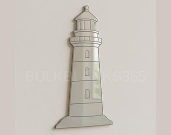 Silver Lighthouse Mirror – Coastal Wall Decor, Nautical Beach House Accent, Ocean Theme Bathroom Decor, Seaside Home Wall Art