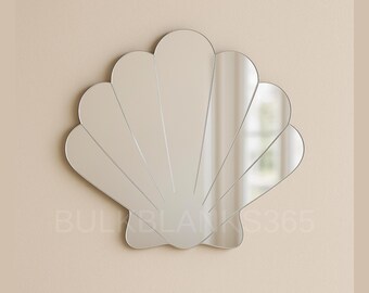 Silver Mirror Seashell Wall Decor – Acrylic Shell Silhouette | Coastal Beach Wall Art, Mermaid Bathroom Mirror, Ocean Nursery Accent