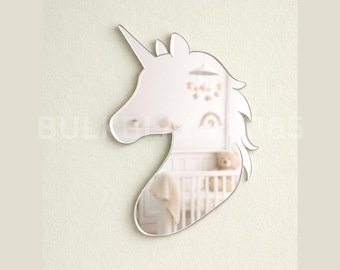 Unicorn Head Mirror | Kids Room Wall Decor | Girls Bedroom Mirror Art | Acrylic Mirror Blank | Laser Cut Unicorn Shape Wall Mirror