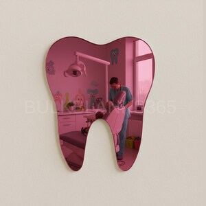 Silver Mirror Acrylic Tooth Shape Cutout – Dental Office Wall Decor, Laser Cut Dentist Gift, Smooth Tooth Silhouette Pink Mirror