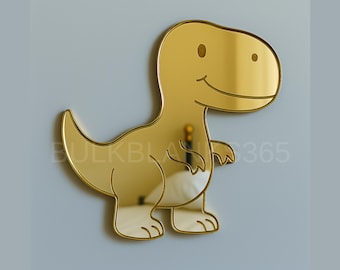 Gold Mirror T-Rex Wall Decor | Dinosaur Nursery Mirror | Kids Room Wall Art | Laser-Cut Acrylic Dino Mirror | Mirror Acrylic Dinosaur Shape
