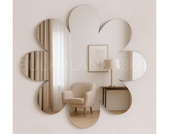 Silver Mirror Acrylic Daisy Wall Mirror Cutout – Modern Floral Home Decor, Flower-Shaped Accent Mirror for Bedroom, Living Room, or Entryway