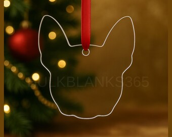 Clear Acrylic French Bulldog Head Ornament Blank – 1/8" Thick Laser Cut Dog Ornament Shape | Pet Craft Supply