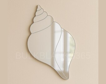 Silver Mirror Conch Shell Wall Decor – Coastal Beach Mirror Art | Ocean Bathroom Accent, Tropical Home Wall Decor, Seashell Silhouette
