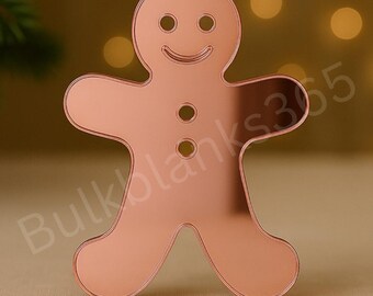 Gingerbread Man Ornament Blank, Acrylic Christmas Ornaments in 3”, 4”, 5” | Single or Set of 3 | Rose Gold, Red, Gold, Silver, Pink, Blue