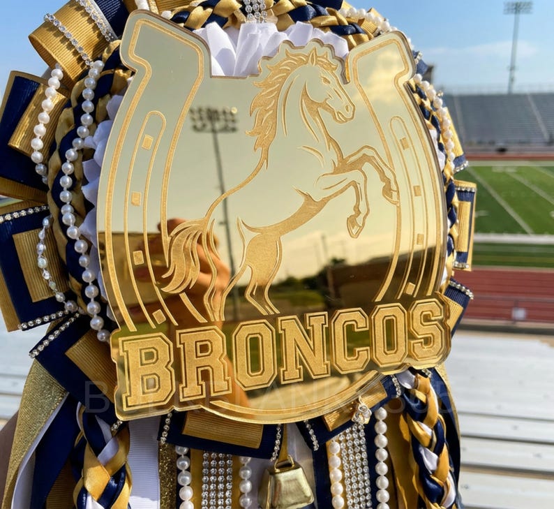 Bronco Horseshoe Mum Trinket | Horse Mascot Homecoming Mum Decoration ...
