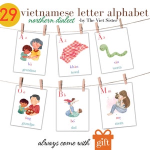 Alfabeto vietnamita del norte para niños. Tarjetas didácticas bilingües vietnamita-inglés para imprimir en casa. Educación Montessori - La Hermana Vietnamita