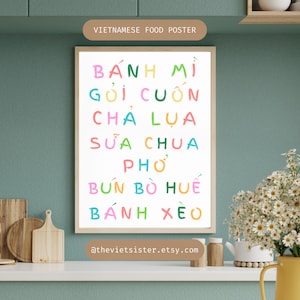 Affiche numérique minimaliste de noms de cuisine vietnamienne | Oeuvre d'art élégante, tendance et d'inspiration culturelle - The Viet Sister