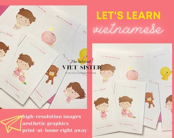 Vietnamese Learning Flashcards for Baby Girls: Verbs & Objects (PDF)