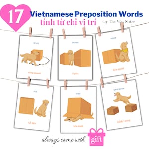 Printable Vietnamese Preposition Cards for Kids | Montessori Bilingual Flashcards | Teach Vietnamese Language & Culture by The Viet Sister