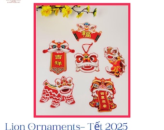 Handmade Red Lion Dance Tet Ornaments: Lunar New Year Decor (5-Pack)