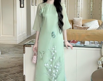 Lily Embroidered Light Green Ao Dai - Vietnamese Dress With Pants - Etsy