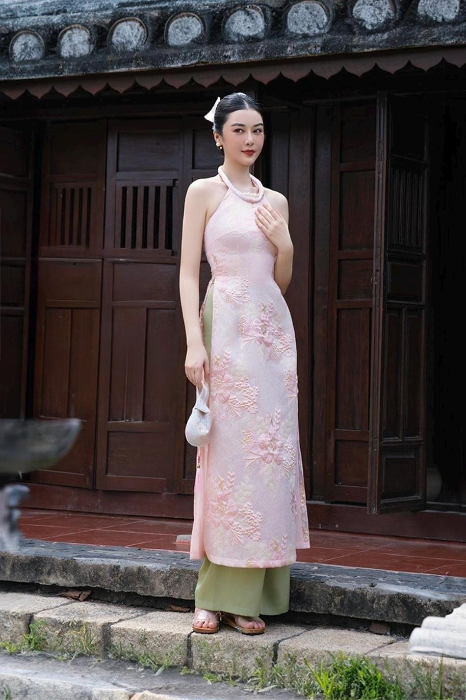 Vietnamese Ao Dai Top Pink Ao Dai| Traditional Vietnamese Dress  Women – Áo Dài Yem| Halter Ao Dai| Summer Ao Dai|NO PANTS| Freeshipping