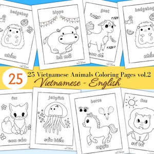 Vietnamese English Animal Coloring Pages: Gift for Kids (25) (PDF Pattern)