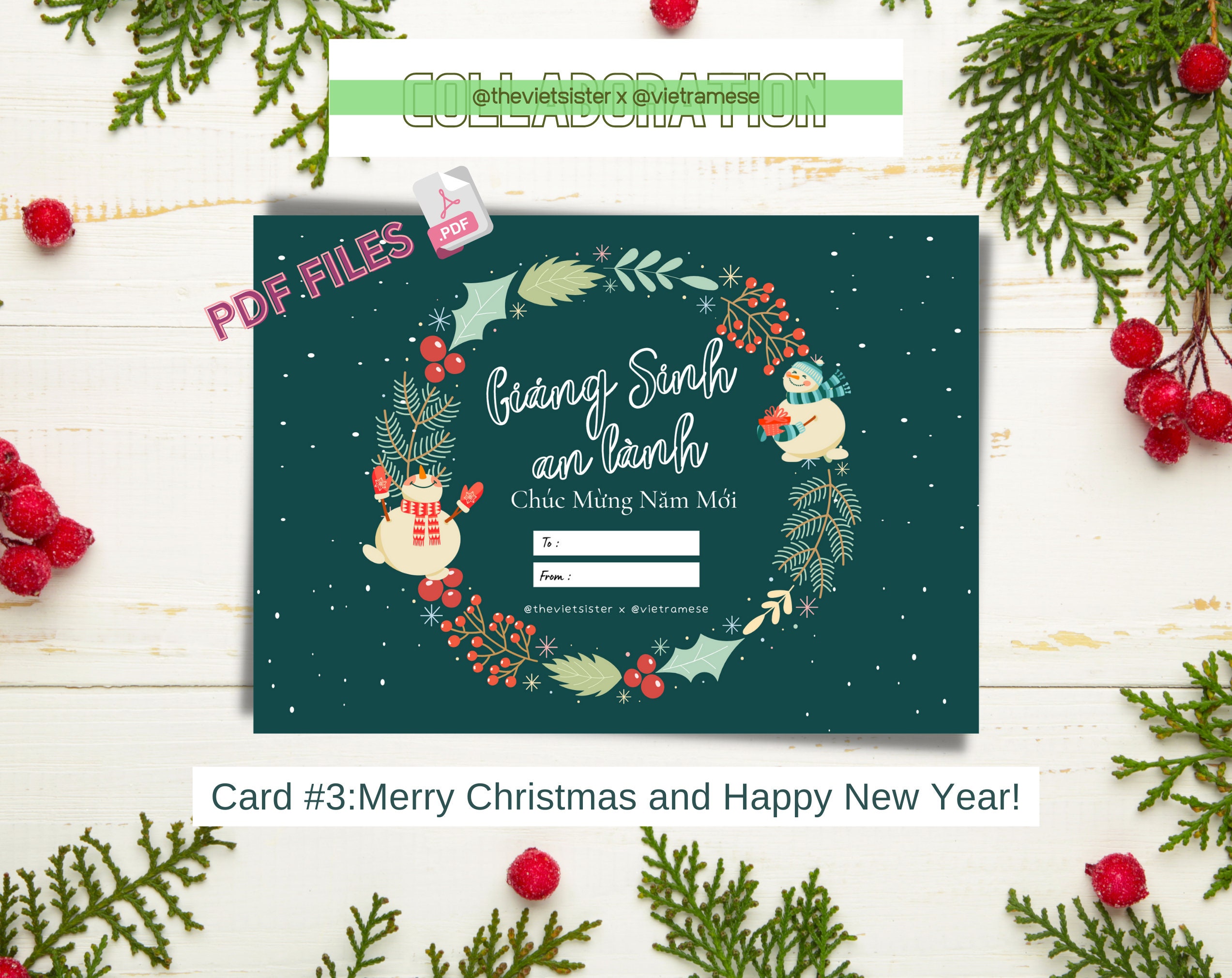 Vietnamese English Christmas Digital Cards. Card #9. Wising you a Merry Christmas. Collab @thevietsister x @vietramese