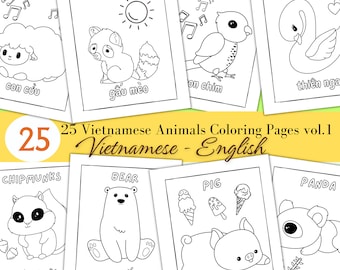 Learn Vietnamese easy Coloring animals| Fun activity for Vietnamese kids and parents| 25 vietnamese english coloring pages PDF file