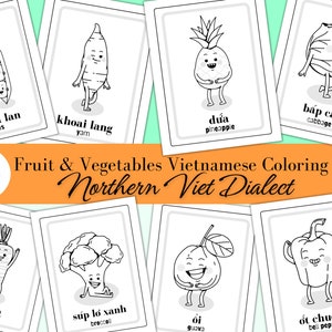 Bilingual Fruit & Vegetable Coloring Pages: Vietnamese-English Learning (PDF)