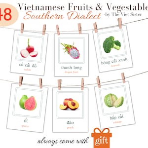 Dialetto vietnamita meridionale 48Frutta e verdura Flash Cards per bambini. Divertimento nell'apprendimento del vietnamita con i file PDF di frutta - The Viet Sister