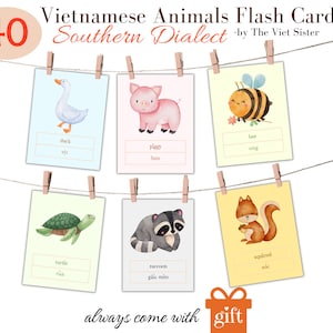 SOUTHERN Vietnamesisch Dialekt 40 Tier Karteikarten, zweisprachig Vietnamesisch Englisch Tier Karteikarten für Kinder. Vietnamesisch unterrichten/lernen