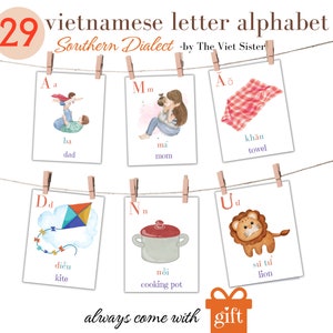 SOUTHERN VIETNAMESE ALPHABET for Kids. Print-at-home Bilingual flash cards Vietnamese English. Montessori edu- The Viet Sister