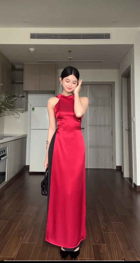 red silk halter dress Silk Halter Backless Dress | 19 Momme Silk Midi Dress main image 0
