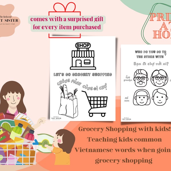 Grocery Shopping with Kids! Teaching Vietnamese- English by Coloring. Active Fun Activity for Summer Vietnamese Family- The Viet Sister