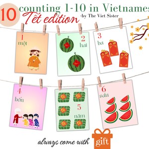 Lunar New Year 10 Bilingual, Vietnamese-English flashcard, digital flashcard, Counting number for children 0-3- The Viet Sister