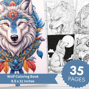 Wolf Coloring Book, Instant Download, PDF