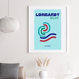 Retro Travel Print, Lombardy Wall Art, Milan Wall Art, DIGITAL DOWNLOAD, Italy Travel Poster, Retro Summer Print, Colourful Wall Art