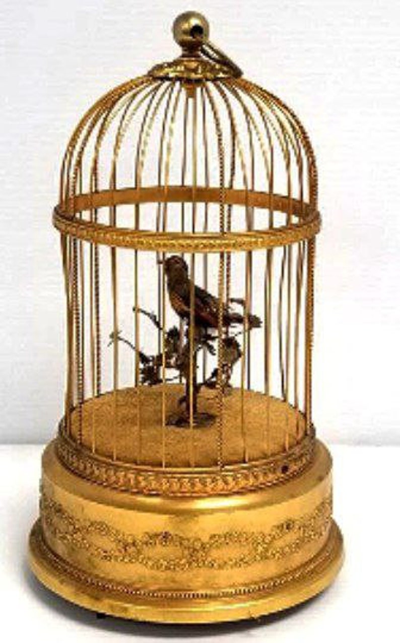 Singing Windup Bird in Gilt Cage Etsy