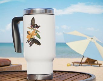 Vintage Botanical Butterfly Illustration Travel Mug | 14oz Stainless Steel