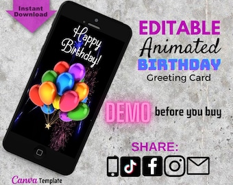 Alles Gute zum Geburtstag Video Karte, Animierte Geburtstagskarte, Geburtstag E-Karte, Digitale Karte, Alles Gute zum Geburtstag Karte, Video Karte, DIY Geburtstagskarte