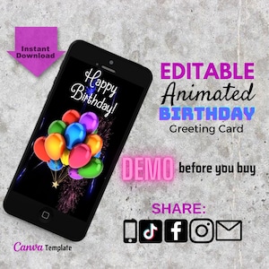 Cartão de vídeo de feliz aniversário, cartão de aniversário animado, cartão eletrônico de aniversário, cartão digital, cartão de feliz aniversário, cartão de vídeo, cartão de aniversário faça você mesmo