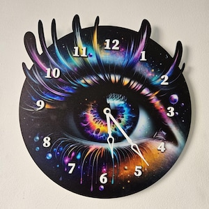 Acrylic Eye Wall Clock With Numbers, Stunning Eye Wall Decoration, Abstract Clock Wall Art, New Home Gift Idea, Vibrant Non-Ticking Clock