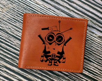 Minions Inspired Walletgenuine Leather Handmade Bifold 