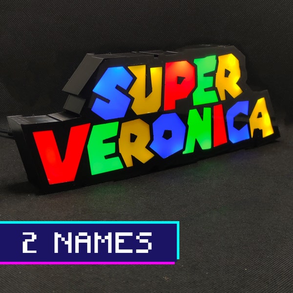 Super CUSTOM NAME Super Mario Style - 2 Namen - Neon LED Lightbox
